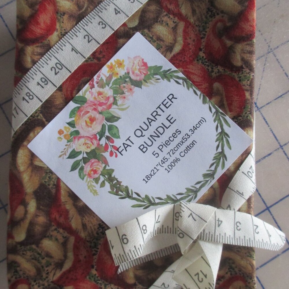 FAT QUARTER BUNDLE/5 WOODSY PRINTS/RUST-GREEN-BROWN/NEW